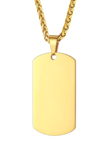 Custom4U Dog Tag Kette Herren Militär Armee Erkennungsmarke Anhänger für Herren Edelstahl Dogtag Hundemarke Kette mit Anhänger Gold mit 50cm+5cm Twistkette von Custom4U
