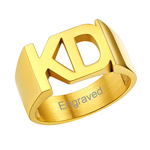 Custom4U 18K Vergoldet Namensring Damen Herren Fingerring Benutzerdefinierter Alphabet Siegelring mit Eigenem Namen Gravur 3D Design Buchstaben Ring für Männer Jungen Frauen Mädchen von Custom4U