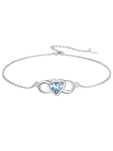 Custom4U 925 Silber Damen Frauen Infinity Fußkettchen 22cm+5cm einstellbare Herz Unendlichkeitszeichen Fußkette Armbänder Frauen Mädchen Zirkonia Sommer Strand Schmuck Accessoires von Custom4U