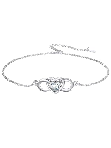 Custom4U 925 Silber Damen Frauen Infinity Fußkettchen 22cm+5cm einstellbare Herz Unendlichkeitszeichen Fußkette Armbänder Frauen Mädchen Zirkonia Sommer Strand Schmuck Accessoires von Custom4U