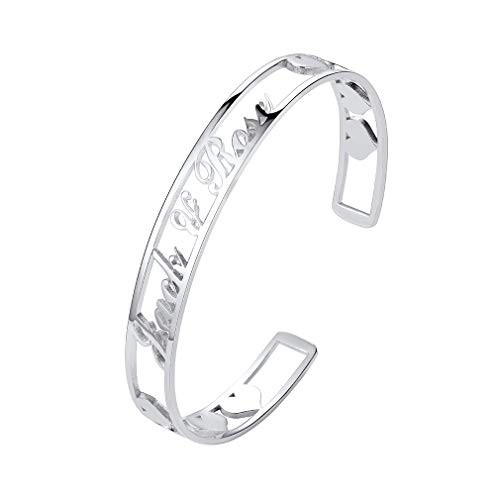 Custom4U 925 Sterling Silber Armreif für Damen,Personalisierte Namensgravur Armreif,Personalisierte Geburtzstein Armreif für Freund/Damen/Mädchen von Custom4U