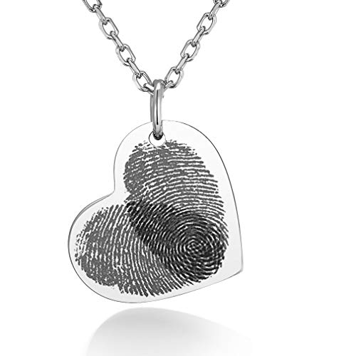 Custom4U Personalisierte Handabdruck Fußabdruck Halskette mit Gravur 925 Sterling Silber Fingerabdruck Herzanhänger Halskette Memorial Schmuck für Mama Frauen Paar von Custom4U