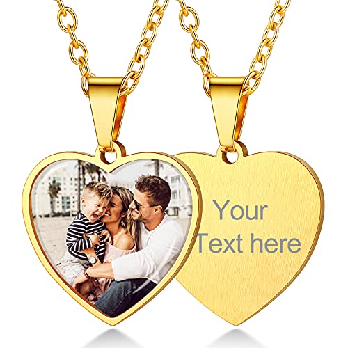 Custom4U Individuelle Photo Anhänger Halskette mit Fotogravur und Textgravur für Damen Herren Edelstahl Foto Bilder Amulett Halskette mit Wunsch-Motiven in Gold mit 50cm+5cm Kette für Memorial von Custom4U