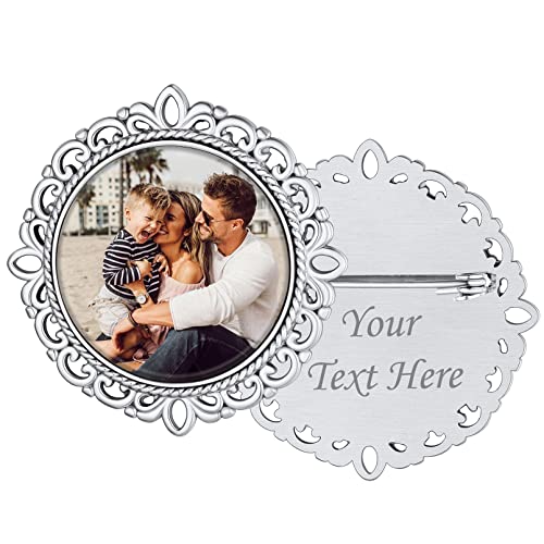 Custom4U Anpassbare Damen Foto Brosche Anstecker mit Gravur Kupfer Runde Brosche Clip Schmuck Memorial DIY Sicherheitsnadel Brosche Pin Schmucknadel Modeschmuck Accessoires von Custom4U