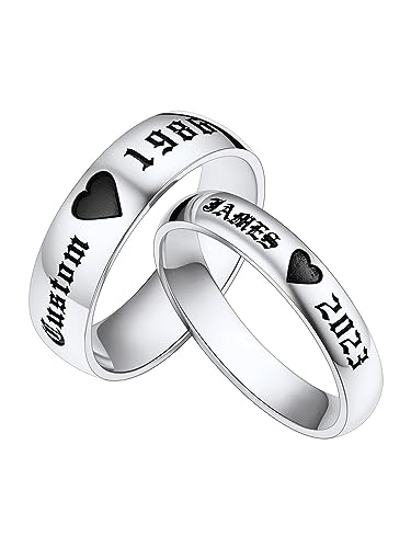 Custom4U Anpassbare Damen Herren Verlobungsringe Paare Engagement Ringe Eheringe mit Textgravur Edelstahl 2x Herz Freundschaftsringe Partnerringe 4mm/6mm breit für Weihnachten Valentinstag von Custom4U