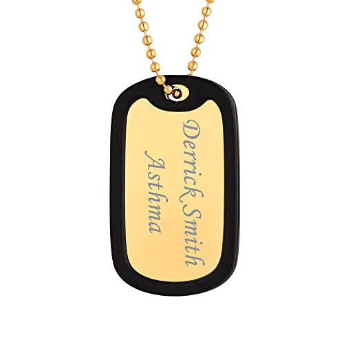 Custom4U Anpassbare Militär Armee Dog Tag Anhänger mit Silikon Hülle mit Wunsch-Motiven 316L Edelstahl Militärischen Erkennungsmarke Anhänger für Männer Herren in Gold mit 60cm Kette von Custom4U