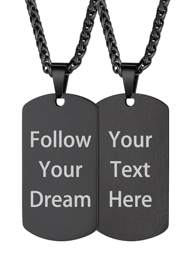 Custom4U Personalisierte Herren Dog Tag Anhänger mit Namegravur Edelstahl Militärischen Erkennungsmarke Halskette in Schwarz mit 50cm+5cm Twistkette Geschenke für Vater Freund Paar von Custom4U