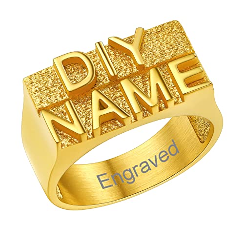 Custom4U Anpassbarer Namen Herren Damen Ring 18K Vergoldet Doppelter Namensring Buchstaben Fingerring mit Motiven-Gravur in 3D Design Geschenke für Freundin Schwester Mutter Vater von Custom4U