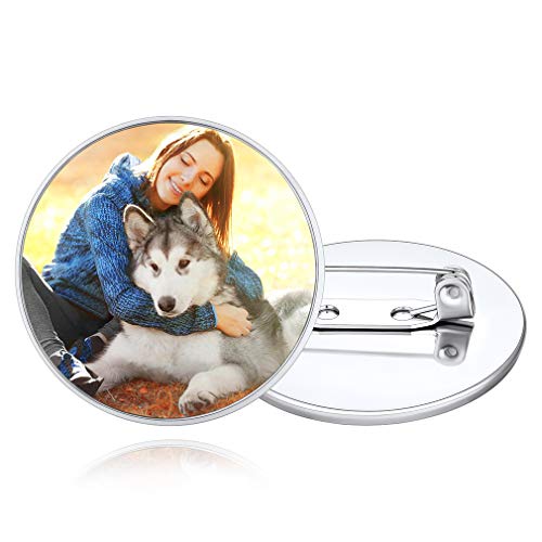 Custom4U Personalisierter Foto Brosche Anstecker Silber Edelstahl Rund Brosche Pin Anstecker Clips für kleidung Damen Frauen Sicherheitsnadel Brosche Clip Brosche Pin Schmucknadel von Custom4U