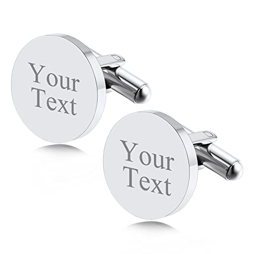 Custom4U Benutzerdefinierte Runde Manschettenknöpfe mit Textgravur Edelstahl 2X Herren Manschettenknöpfe Cufflinks für Hochzeit Vatertag Weihnachten von Custom4U