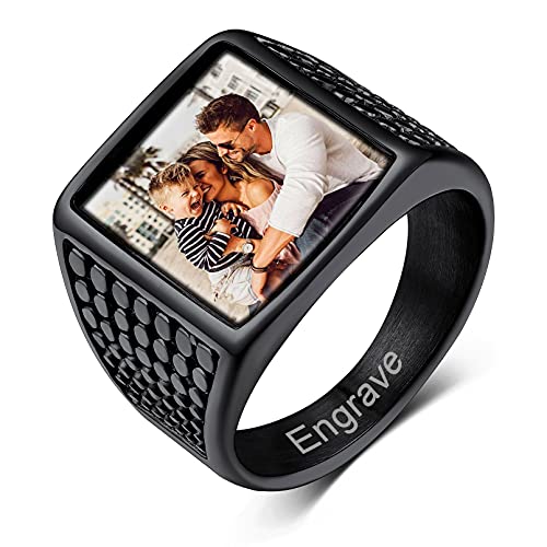 Custom4U Benutzerdefinierter Herren Damen Foto Ring Edelstahl Biker Siegelring mit Farbbild/Schwarzes Bild Gravur für Ehering Trauring Verlobungsring Freundschaftsring von Custom4U