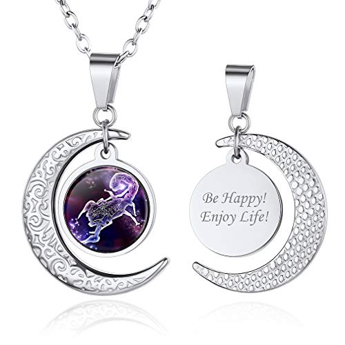 Custom4U Cabochon Glas Sternbild Halskette für Frauen Herren Skorpion Personalisiert Sternzeichen Anhänger in Edelstahl Silber Tierkreis Sternzeichen Grafiken Kette für Damen von Custom4U