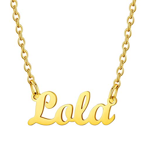 Custom4U Carrie Stil Namekette Edelstahl Damen Halskette mit Namen Lola in Klassische Schrifte Goldfarbe Design Namenskette für Freundin Mutter Schwester 45cm+5cm von Custom4U