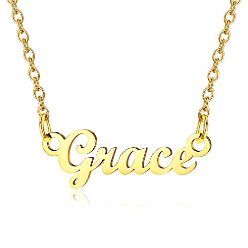 Custom4U Carrie Stil Namekette Gold Damen Halskette mit Namen Grace in Klassische Schrifte Gold Namenskette für Freundin Mutter Schwester 45cm+5cm von Custom4U