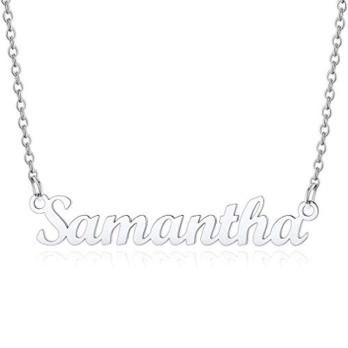 Custom4U Carrie Stil Namenskette Silber Damen Halskette mit Namen Samantha Amhänger Edelstahl Damenkette in Klassische Schrifte Design Namenskette für Freundin Mutter Schwester 45cm+5cm von Custom4U