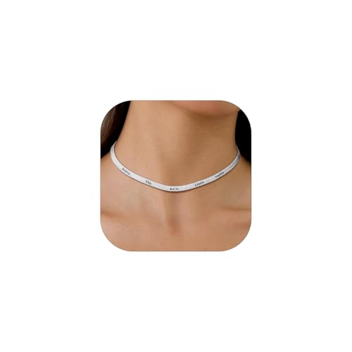 Custom4U Choker Kette Damen Mit 5 Namensgravur, Namenskette Personalisiert Silber Edelstahl Schlangenkette Schmuck Wasserfest Familienkette Muttertagsgeschenk von Custom4U