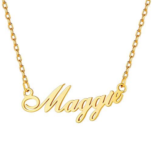 Custom4U Personalisierte Damen Halskette mit Eigenem Namen Edelstahl Namenskette Gold Fraun Mädchen Klassische Carrie Stil Kette Design Namensketten für Muttertag Geburtstag Weihnachten von Custom4U