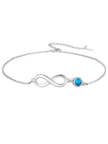 Custom4U Damen Infinity Fußkettchen 925 Silber Zirkonia Unendlichkeitszeichen Fußkette Armbänder 22cm+5cm Verstellbare Sommer Barfuß Fußband Anklet Modeschmuck für Frauen Mädchen von Custom4U