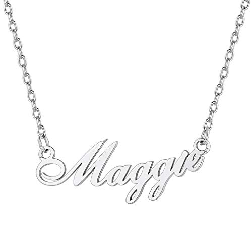 Custom4U Namenskette Personalisiert Edelstahl Carrie Stil Kette mit Eigenem Namen Anhänger Silber Klassische Namensketten Modeschmuck Geschenke für Freundin, Mutter, Schwester von Custom4U