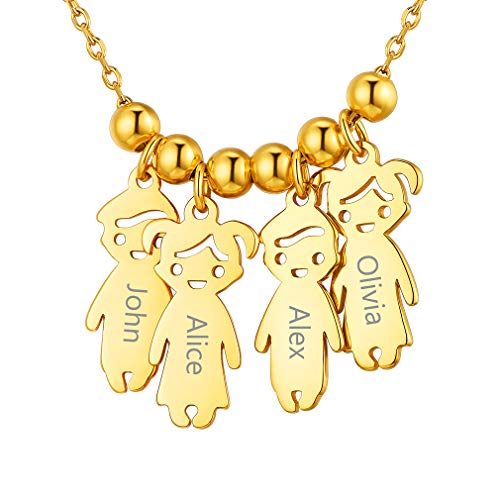 Custom4U Damen Namenskette Edelstahl Jungen Mädchen Halskette mit Namen Gravur Personalisierte 4 Kindernamen Halskette mit Namen der Kinder Schmuck Geschenk für Mütter Mama Oma von Custom4U