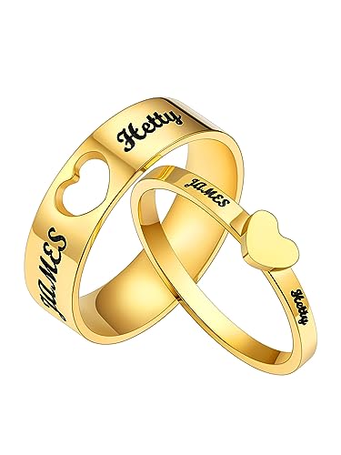 Custom4U Edelstahl 2x Verlobungsringe für Paare Personalisierte Partnerringe Engagement Ring Ehering Trauringe für Sie und Ihn 2mm/6mm breit Passende Herzringe für Weihnachten Valentinstag von Custom4U