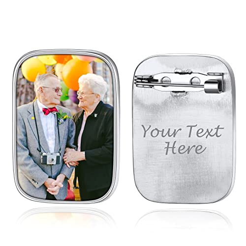 Custom4U Edelstahl Brosche Anstecker Personalisierte Foto Broschen Clip mit Gravur Memorial Anhänger Brautstrauß Hochzeitsbouquet Pin DIY Ansteckbrosche für Damen Frauen von Custom4U