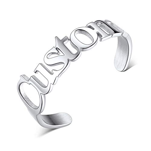 Custom4U Edelstahl personalisierte Namensring offener verstellbarer Ring mit ausgeschnittenen Namen minimalistischer einlagiger Ring in Silber Geschenk für Hochzeit Weinnachten Geburtstag Valentine von Custom4U