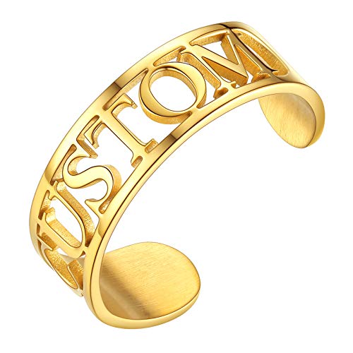 Custom4U Aushöhlen Damen Namensring mit Eingravierten Namen personalisierte Offen Einstellbar Ring 18K Vergoldet 6.5mm Breit Geschenk für Damen Herren von Custom4U