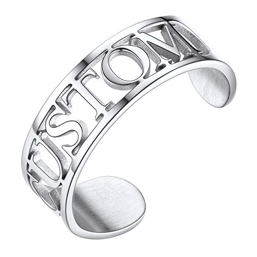 Custom4U Aushöhlen Edelstahl Namensring personalisierte gravierbarer Namensring Anpassbare Damen Ring mit Namen Silber Offen Einstellbar Ring für Damen Herren 6.5mm Breit in Silber von Custom4U