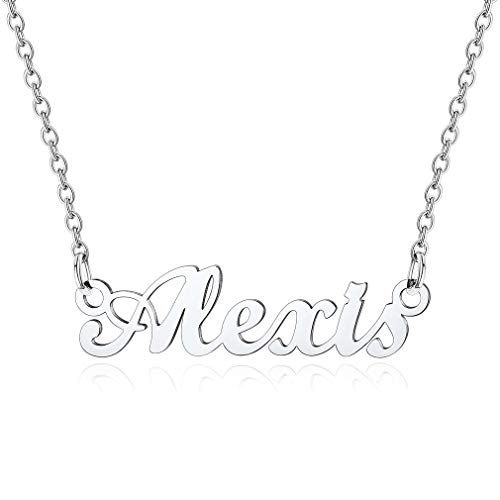Custom4U Edelstahl Namenskette Alexis Damen Halskette in Carrie Stil Kette Damen Frauen Silber Namenkette 45cm+5cm Verlängerskette für Freundin Mutter Schwester von Custom4U