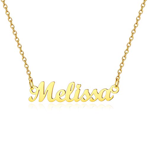 Custom4U Namenskette aus Edelstahl für Melissa in Klassische Schrifte 18K Vergoldet Carrie Stil Kette 45cm+5cm für Freundin, Mutter, Schwester von Custom4U