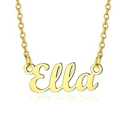 Custom4U Namenskette in Carrie Stil aus Edelstahl Damen Halskette mit Namen Ella 18K Vergoldet Design Namenskette 45cm+5cm für Freundin, Mutter, Schwester von Custom4U