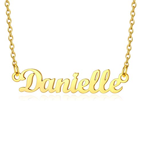 Custom4U Edelstahl Namenskette Danielle Damen Halskette in Carrie Stil Kette Gold Namenskette 45cm+5cm Verlängerskette für Freundin Mutter Schwester von Custom4U