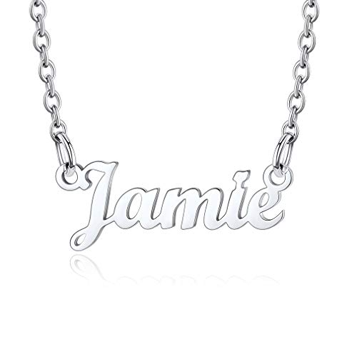 Custom4U Edelstahl Namenskette Jamie Damen Halskette in Carrie Stil Kette Silberfarbe Namenskette 45cm+5cm Verlängerskette für Freundin Mutter Schwester von Custom4U