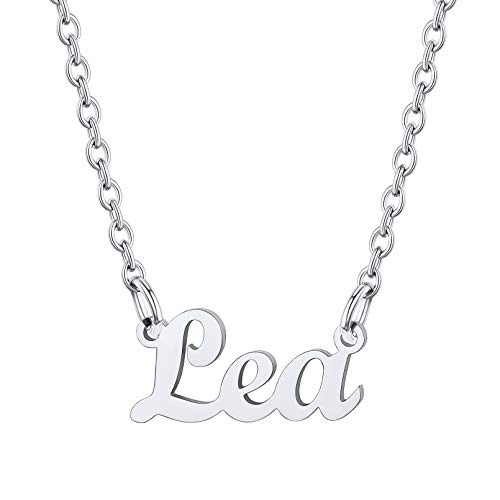 Custom4U Edelstahl Namenskette Lea Damen Halskette in Carrie Stil Kette Silberfarbe Namenskette 45cm+5cm Verlängerskette für Freundin Mutter Schwester von Custom4U