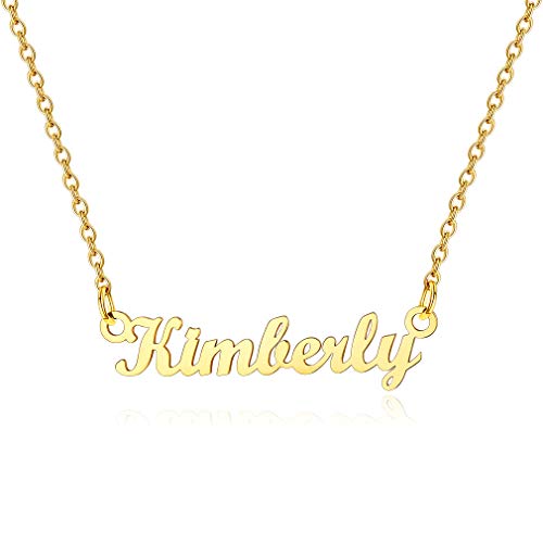 Custom4U Edelstahl Namenskette mit Kimberly Anhänger Damen Halskette Gold in Carrie Stil Kette Gold Namenskette 45cm+5cm Verlängerskette für Freundin Mutter Schwester von Custom4U