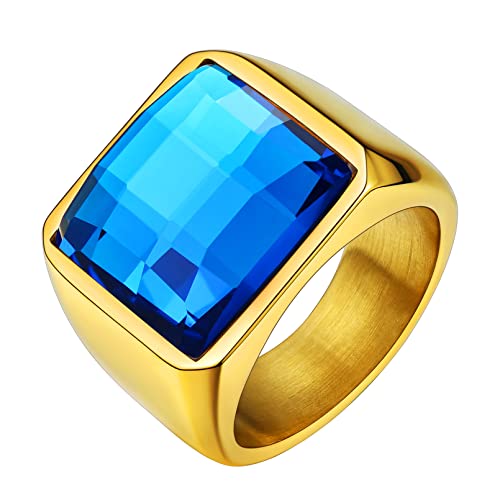 Custom4U Fashion Herren Zirkonia Fingerring Edeltahl Männer Blau Topas Zirkon Siegelring Gold Partnerring Verlobungsring Ringgröße 64.6(20.75) von Custom4U