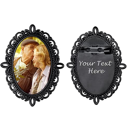 Custom4U Personalisierte Foto Brosche Anstecker Damen Edelstahl Bild Brosche Pin mit Gravur Schwarz Oval Memorial Anhänger Brautstrauß Hochzeitsbouquet Pin für Damen Herren von Custom4U
