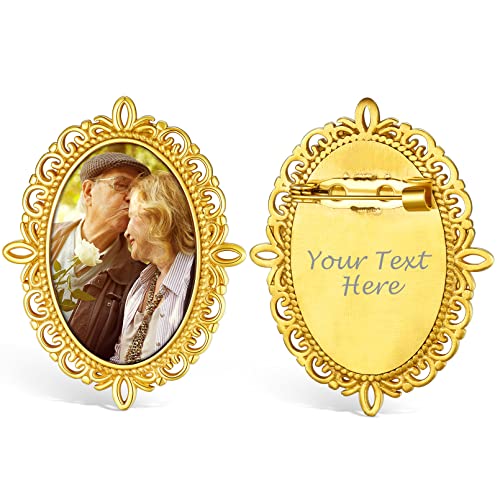 Custom4U Foto Brosche Anstecker Personalisierte Bild Brosche Pin Gold mit Gravur Memorial Brosche Bräutigm Foto Oval Anhänger Brautstrauß Hochzeitsbouquet Pin von Custom4U