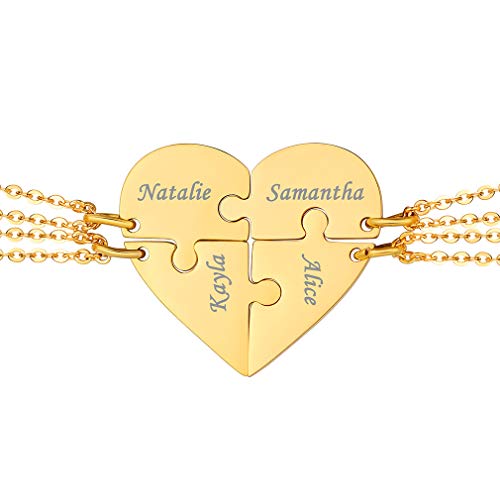 Custom4U Freundschaftskette für 4 Personalisierte 4x Herz Puzzle BFF Ketten für 4 mit Namesgravur 18K Vergoldet Puzzle Halskette für Freundschaftsketten Familienkette Paar Kette von Custom4U