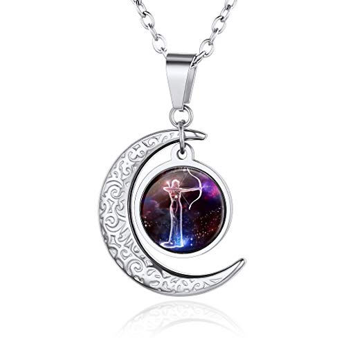 Custom4U Glas Cabochon 12 Sternzeichen Kette Schütze Sternzeichen Anhänger für Damen Silber 51CM+5CM Horoskop Kette für Damen von Custom4U