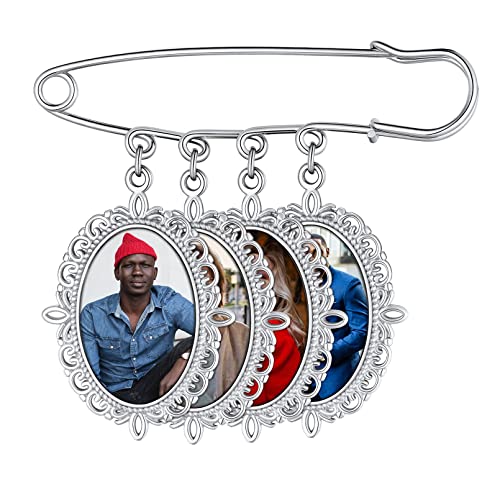 Custom4U Gravierbare Broschen Anstecknadeln mit Fotogravur 4x Ovale Kupfer Foto Brosche Charms Hochzeitsfoto Charms in Silber Erinnerungsschmuck Geschenke für Damen Frauen von Custom4U