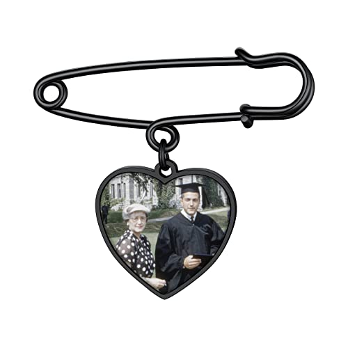 Custom4U Personalisierte Foto Brosche Anstecker Memorial Brautstrauß Anhänger mit Bild Schwarz Broschen & Anstecknadeln für Damen Herz Hochzeitsbouquet Pin DIY Ansteckbrosche Geschenke von Custom4U