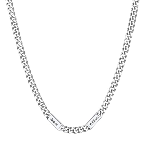 Custom4U Halskette Herren, Mit 2 Namensgravuren Edelstahl Silberkette Hip-Hop-Stil Geschenk Für Damen Mädchen Männer Jung Custom4U Halskette Herren, Mit 2 Namensgravuren Edelstahl Silberkette Hip-Hop-Stil Geschenk Für Damen Mädchen Männer Jung von Custom4U