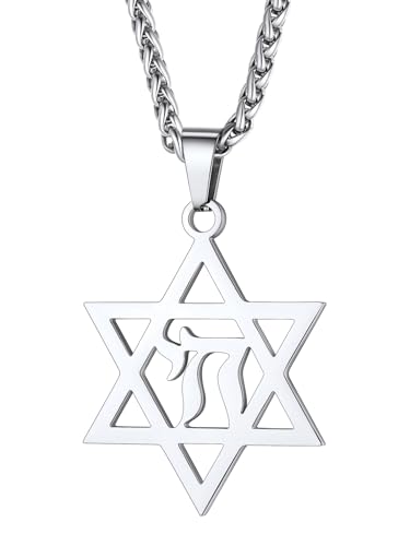 Custom4U Hebräische Chai Kette Damen Herren Jüdischer Davidstern Halskette Edelstahl Hebräisch Namenskette Geschenke für Weihnachten Geburtstag von Custom4U