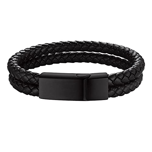 Custom4U Herren Armband Männer Lederarmband Premium Geflochtenes Armband mit Magnetverschluss aus Edelstahl in Schwarz Länge 21cm lang für Herren Wickelarmband Schmuck von Custom4U