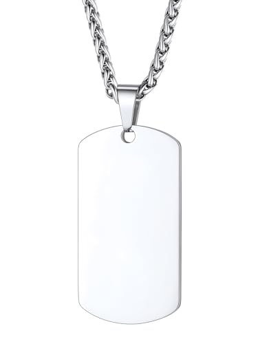 Custom4U Herren Halskette mit Dog Tag Anhänger Edelstahl Militär Armee Erkennungsmarken Anhänger Halskette Dog Tag Namensschild in Silber mit 50cm+5cm Twistkette Geschenke für Männer Jungen von Custom4U