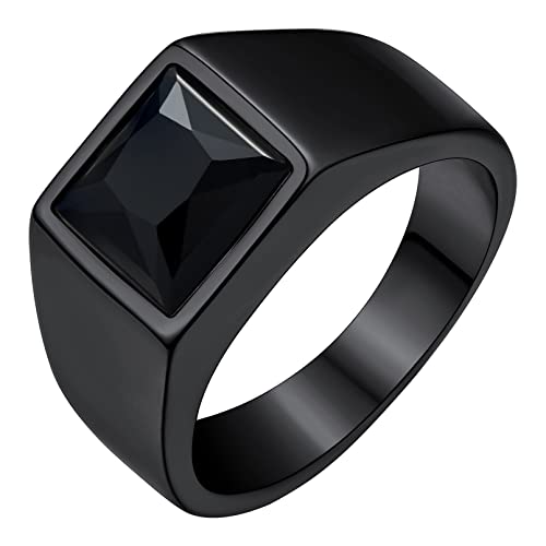 Custom4U Herren Ring 316L Edelstahl Herren Zirkon Ring Schlichter Männer Schwarz Zirkonia Fingerring in 8mm breit in Schwarz Ringgröße 19 (59.5) Geschenke für Geburtstag Vatertag Weihnachten von Custom4U