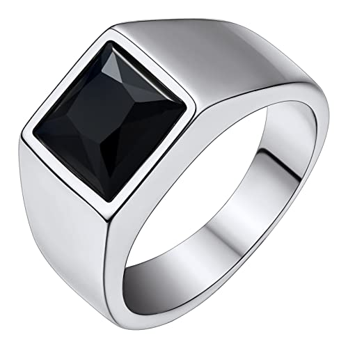 Custom4U Herren Ring 316L Edelstahl Herren Zirkon Ring Schlichter Männer Schwarz Zirkonia Fingerring in 8mm breit in Silber Ringgröße 18.2 (56.5) Geschenke für Geburtstag Vatertag Weihnachten von Custom4U