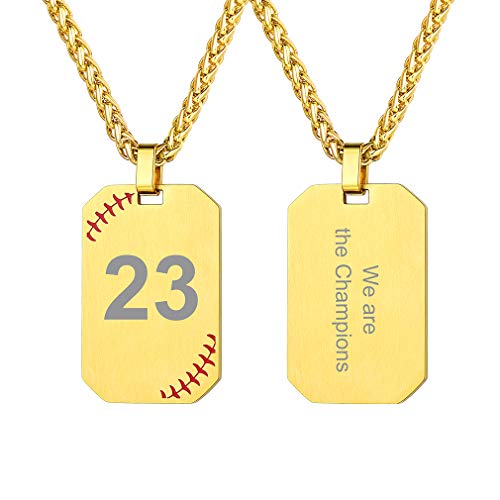 Custom4U Individuelle Achteckige Armee Erkennungsmarke Anhänger Halskette mit Wunsch/Namen/Text Gravur 316L Edelstahl Baseballmuster Militär Dog Tag Anhänger in Gold mit 55cm+5cm Kette von Custom4U